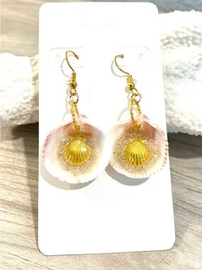 6. Antigua cockle shell Earrings with gold shells and beach sand
